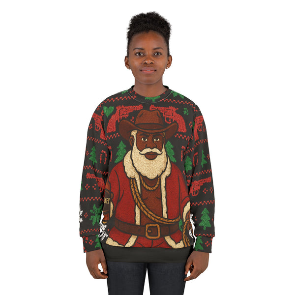 Black Santa Ugly Christmas Ugly Sweater, Holiday Sweatshirt, Festive, Winter Pullover, Xmas Top