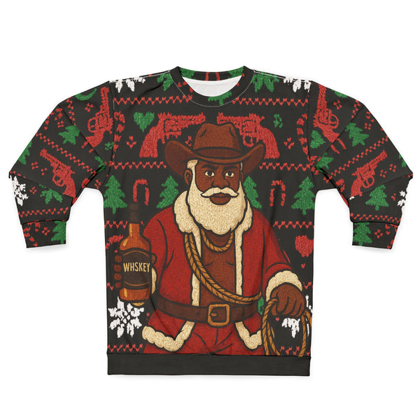 Black Santa Ugly Christmas Ugly Sweater, Holiday Sweatshirt, Festive, Winter Pullover, Xmas Top