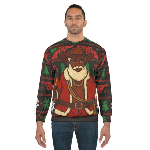 Black Santa Ugly Christmas Ugly Sweater, Holiday Sweatshirt, Festive, Winter Pullover, Xmas Top